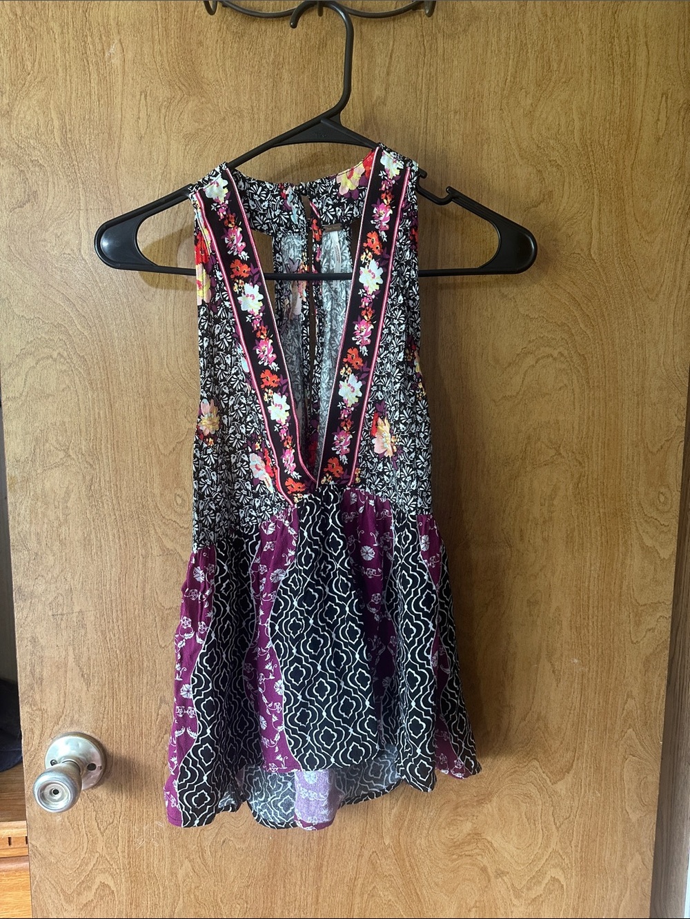 Free People Floral Patchwork Sleeveless Dress - Black, Pink & Orange